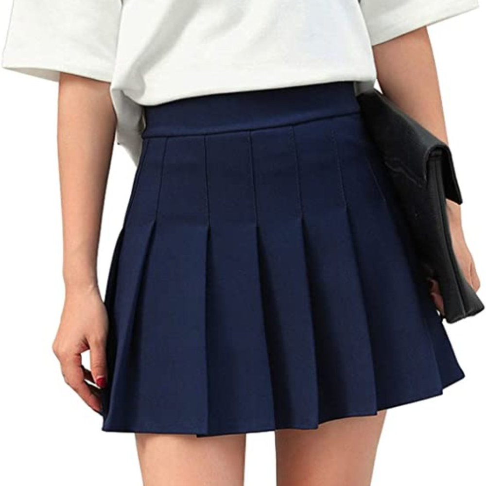 Women Girls Short High Waist Pleated NAVY Tennis or Uniform Skirt